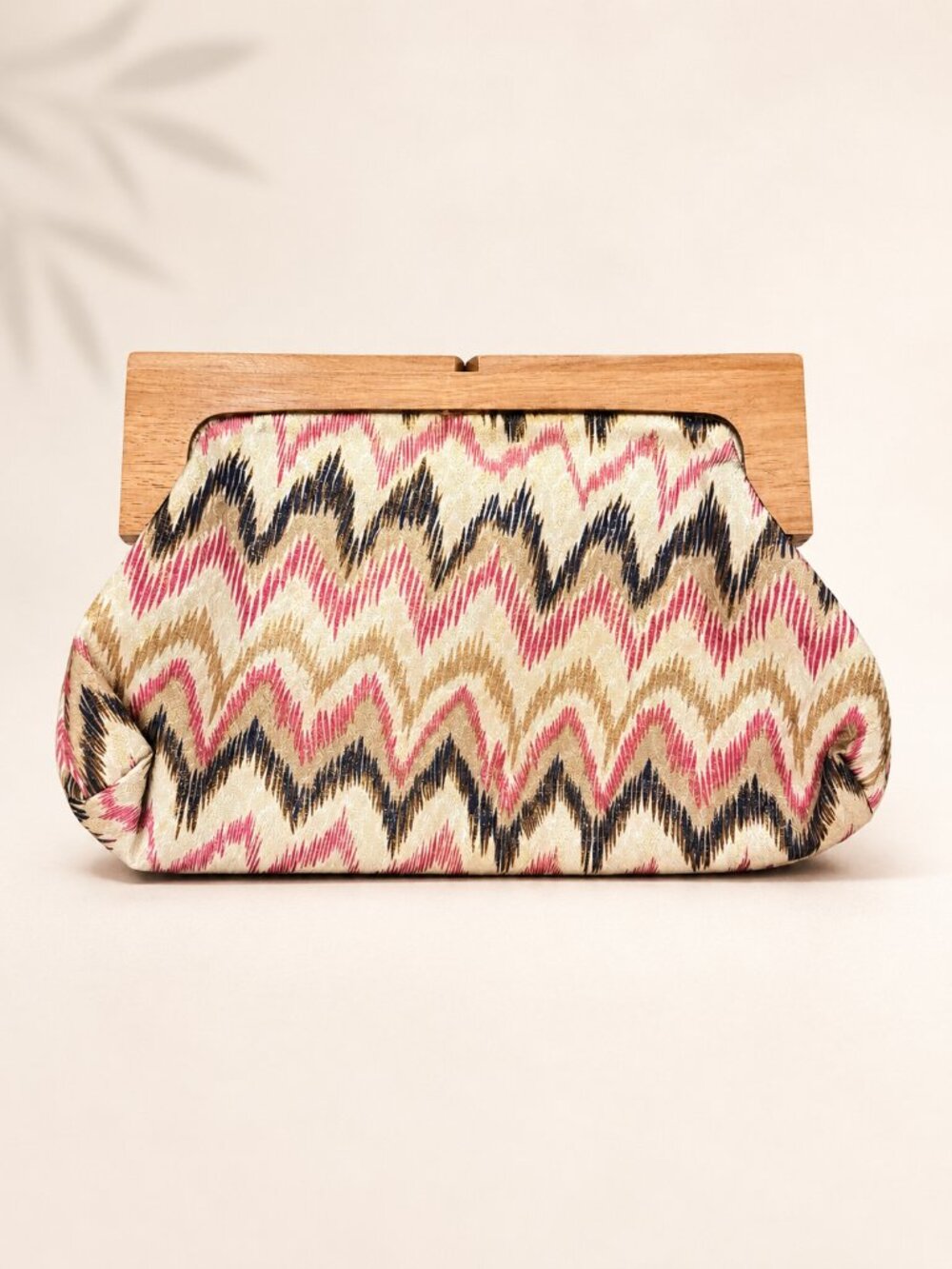 Poppi Jones Chevron Clutch Bag Wooden Frame Boho Handbag Purse
